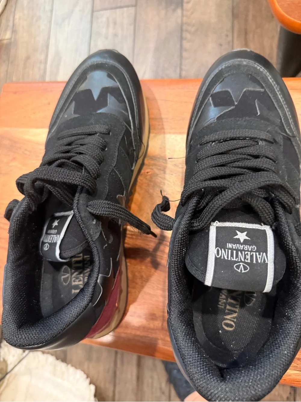 Valentino Garavani Black Sneakers with Burgundy Heel Accent